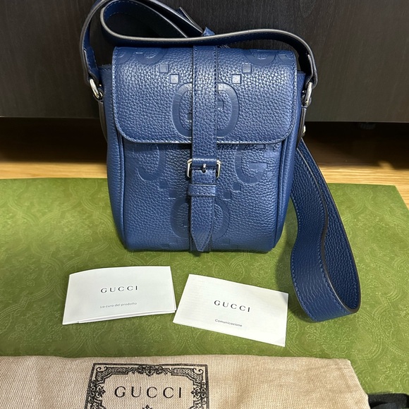 💯%Authentic! Brand new! Gucci JUMBO GG SMALL MESSENGER Crossbody Bag Royal Blue - Picture 9 of 13